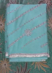 Elegant cyan Saree with Silver Work