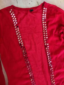 Red Mirror Trim Cardigan