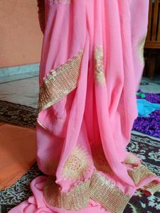 Pink Saree with Gold Embroidery