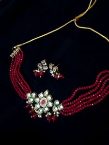 Unused Red Kundan Choker Set