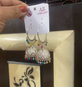 Beautiful Silver &amp; Multicolour Jhumka