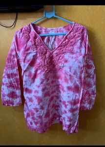 Pink tiedie work kurti
