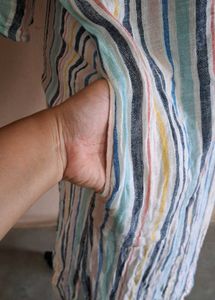 Striped Linen Maxi Dress,Pockets On Both Side.
