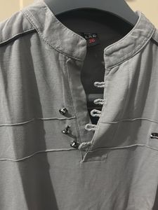 Stylish Grey Mandarin Collar Shirt