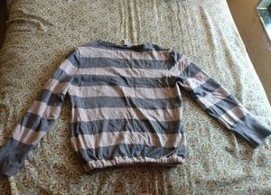 Striped V-neck Korean Long Sleeve Top 🩶