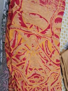Beige &amp; Red Salwar Kameez Set