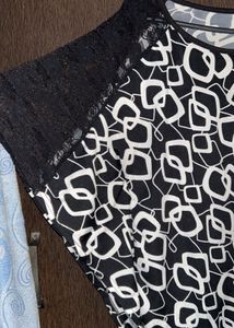 Butterfly Net  Sleeve Blacka And White Top