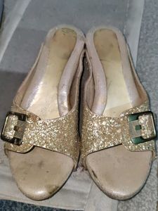 Sparkly Gold Buckle Heels - Size 7