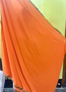 Orange Saree with Gold Border
