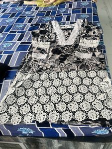 stylish trendyblack and white kurta