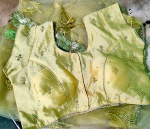 Golden Beaded Lacework Partywear Saree Blouse