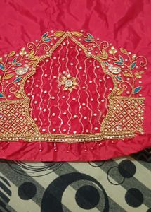 Red Maggam Work Blouse Piece