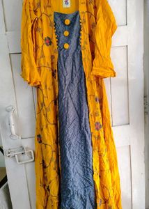 💛🔥Long gown shrug style kurti cum gowwn