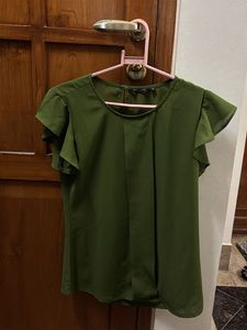 Olive Green Ruffle Sleeve Blouse