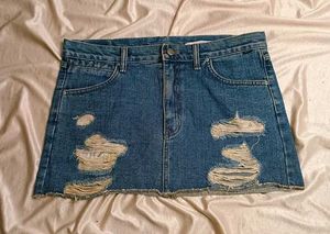 Distressed Denim Mini Skirt