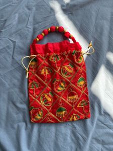 Red Embroidered Potli Bag