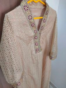 Elegant Beige Embroidered Kurti