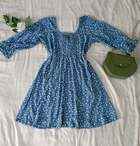 Blue Floral Print Mini Dress