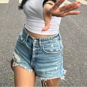 ZARA Blue High Rise Denim Shorts