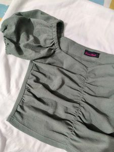 Olive Green Puff Sleeve Crop Top