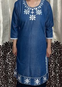 Denim Embroidered Kurta
