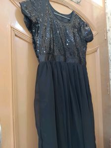 Wome Black Sequence Work Gown Maxi Dress