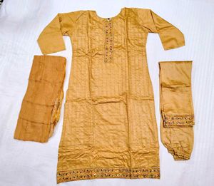 Muslin Golden Embroidered Kurta Set