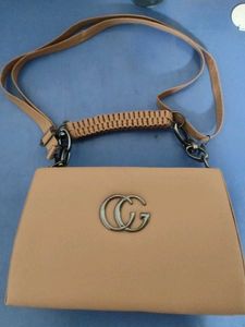 Beige Shoulder Bag with Silver Logo