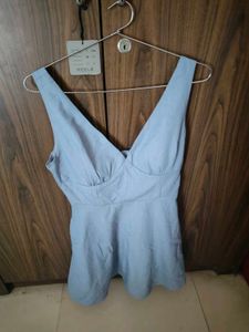 Blue V-Neck Summer Dress