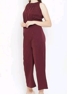 Burgundy Solid Basic Jumpsuit