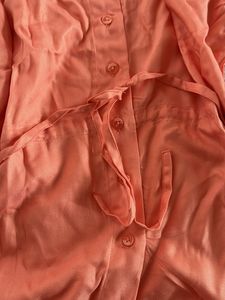 Peach Button-Down Shirt With Waist Adjustment