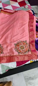 peach saree Without Blouse