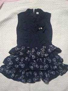 Girls Navy Floral Tiered Dress