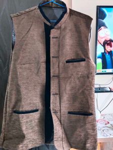 Brown Ethnic Sleeveless Jacket