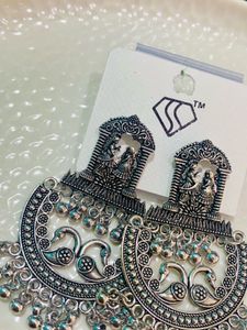 Silver Peacock Drop Earrings