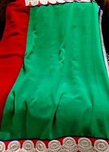 Double Colour Beutiful Looking Saree With Blouse