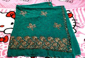 New Designer Saree In Peacock Green Colour
