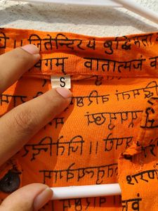 Full Sleeve Orange Kurta| Black Sanskrit Mantra