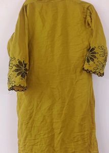 🌼 Mustard Yellow cut work Kurti Set with Black Du