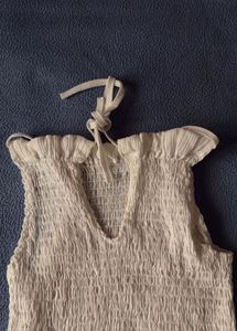 White Shirred Ruffle Tank Top