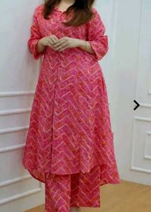 Pink Zig-Zag Print Kurti Pant Set