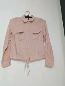 Pink Tie-Front Button-Down Shirt