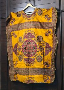 Women Yellow Red Printed Cotton Kaftan Maxi Dress