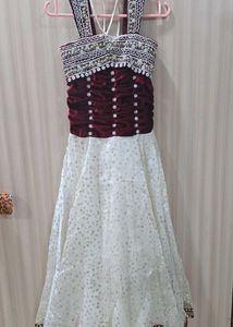 Elegant Maroon & White Party Dress