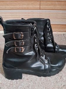 Black Buckle Accent Combat Boots