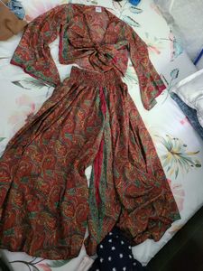 Bohemian Style Wrap Top With Plazzo Set