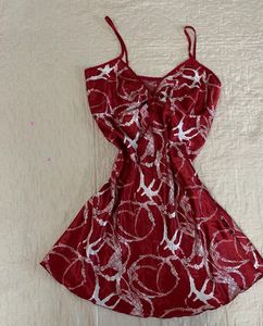 Red Abstract Print Mini Slip Dress