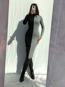 Zara Two-Tone Fitted Midi Dress