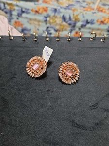 Pink Zirconia Round Big Studs
