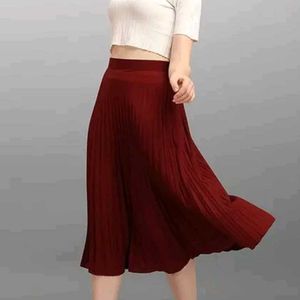 Burgundy Pleated Midi Skirt